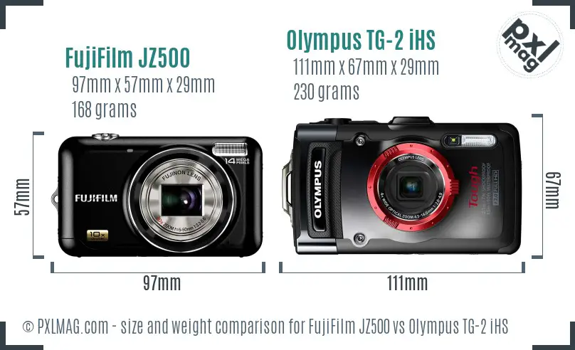 FujiFilm JZ500 vs Olympus TG-2 iHS size comparison FujiFilm JZ500 vs Olympus TG-2 iHS size comparison