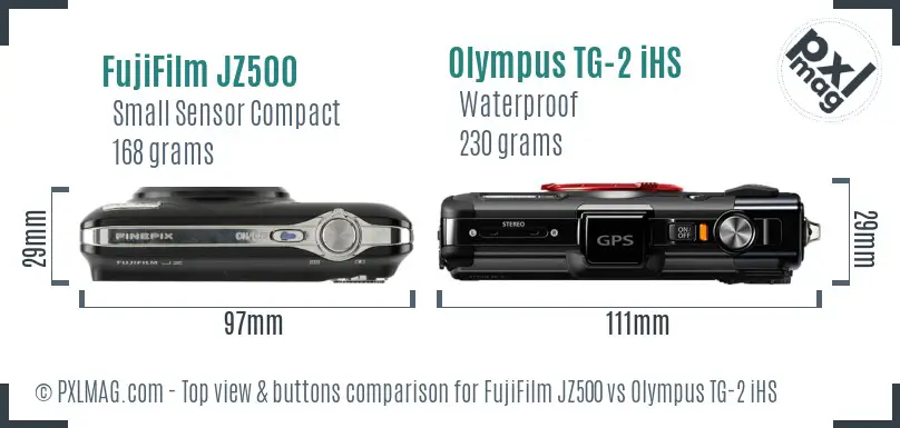 FujiFilm JZ500 vs Olympus TG-2 iHS top view buttons comparison