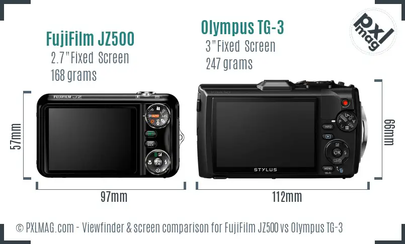 FujiFilm JZ500 vs Olympus TG-3 Screen and Viewfinder comparison