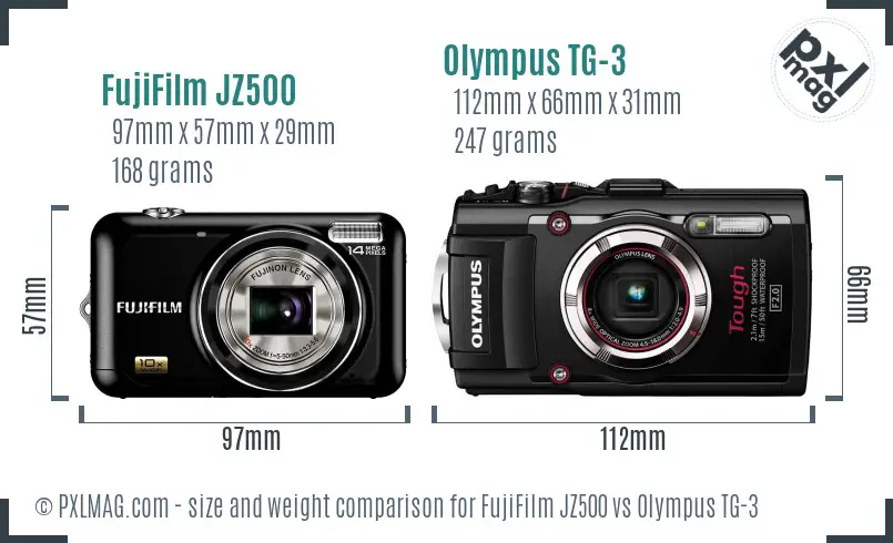 FujiFilm JZ500 vs Olympus TG-3 size comparison