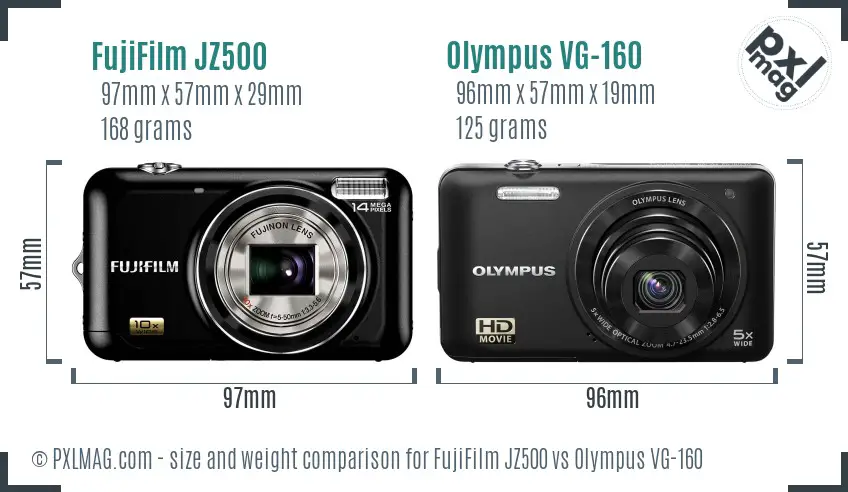 FujiFilm JZ500 vs Olympus VG-160 size comparison