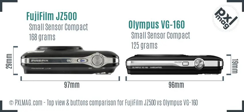 FujiFilm JZ500 vs Olympus VG-160 top view buttons comparison