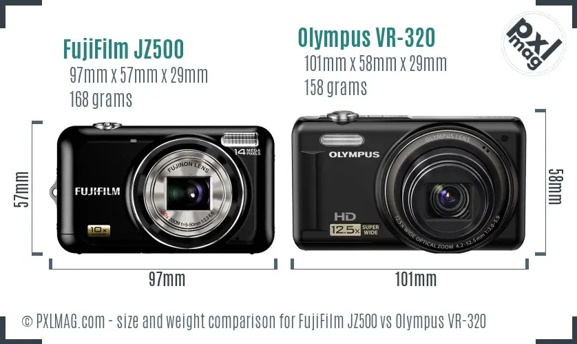 FujiFilm JZ500 vs Olympus VR-320 size comparison