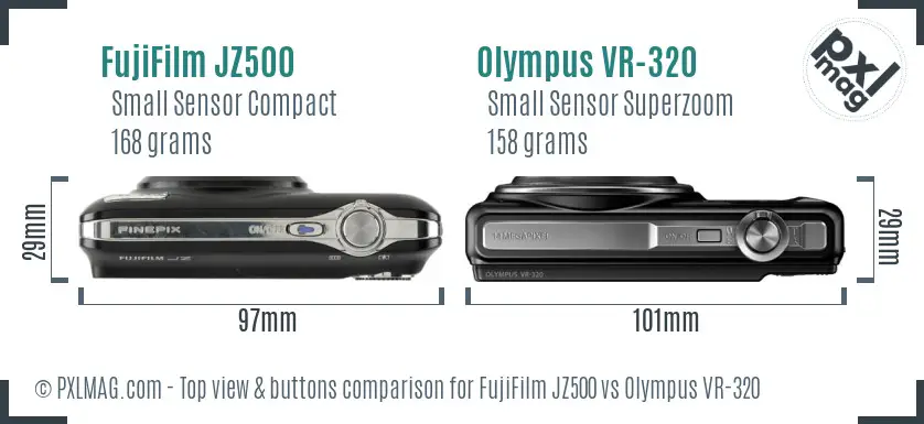 FujiFilm JZ500 vs Olympus VR-320 top view buttons comparison