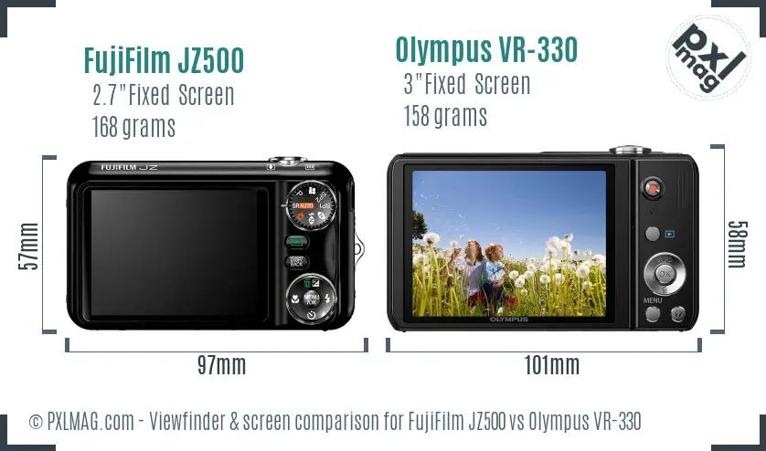 FujiFilm JZ500 vs Olympus VR-330 Screen and Viewfinder comparison