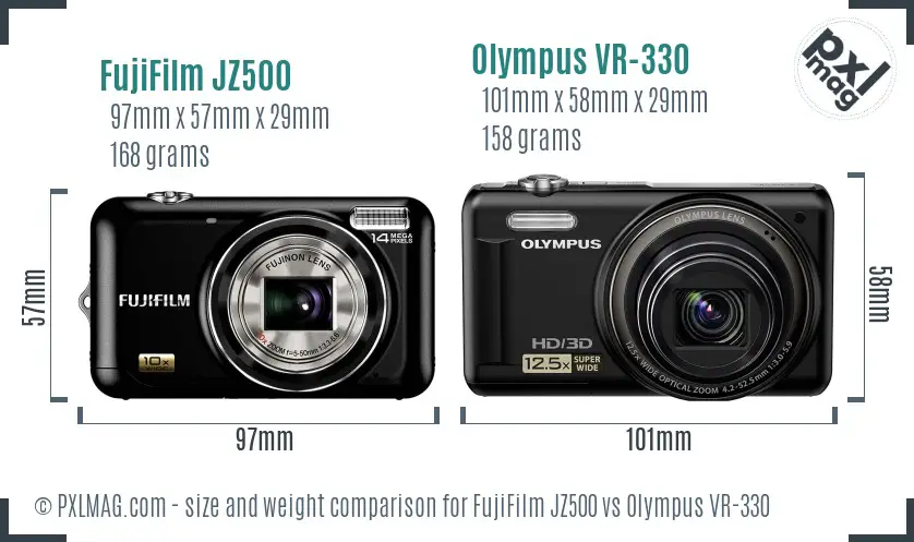 FujiFilm JZ500 vs Olympus VR-330 size comparison
