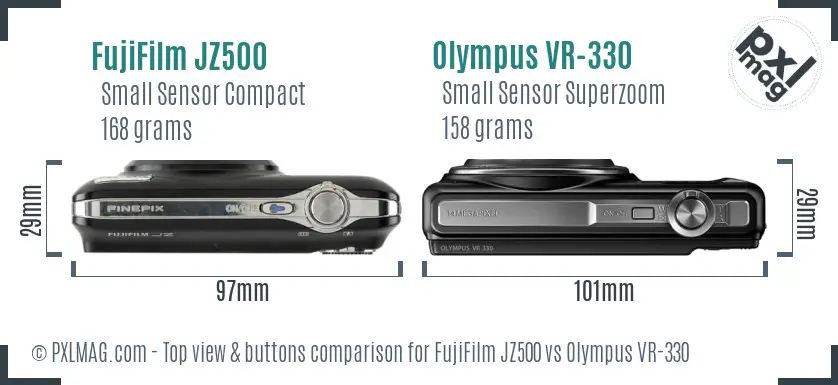FujiFilm JZ500 vs Olympus VR-330 top view buttons comparison