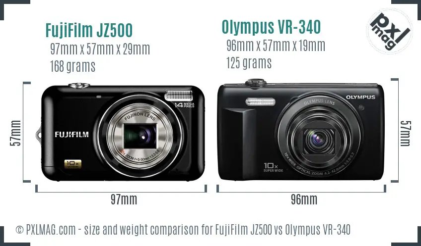 FujiFilm JZ500 vs Olympus VR-340 size comparison FujiFilm JZ500 vs Olympus VR-340 size comparison
