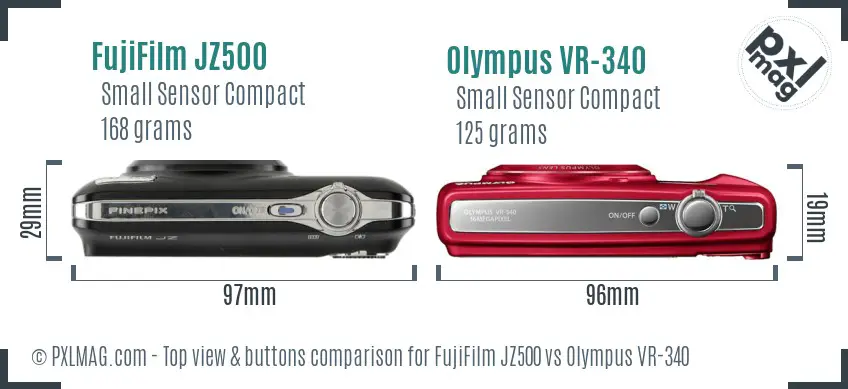 FujiFilm JZ500 vs Olympus VR-340 top view buttons comparison FujiFilm JZ500 vs Olympus VR-340 top view buttons comparison