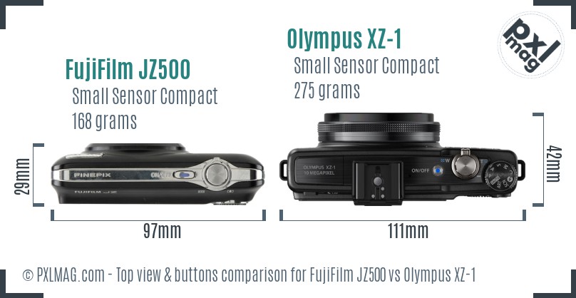 FujiFilm JZ500 vs Olympus XZ-1 top view buttons comparison