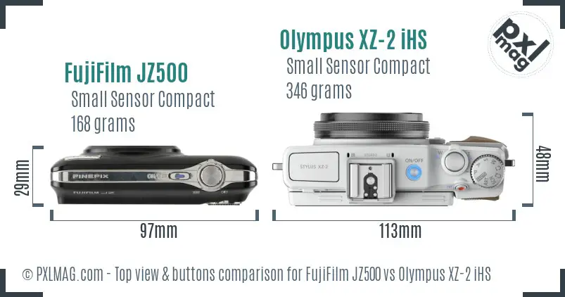 FujiFilm JZ500 vs Olympus XZ-2 iHS top view buttons comparison