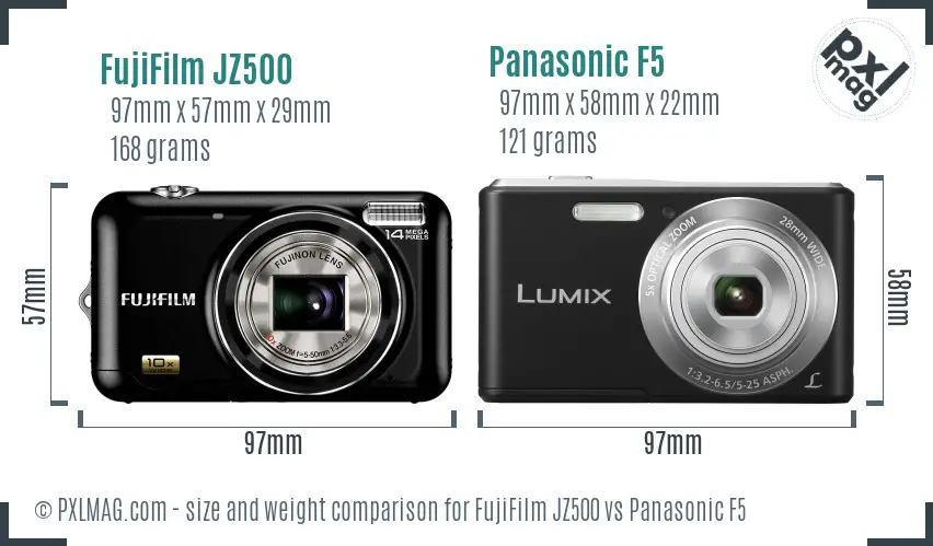 FujiFilm JZ500 vs Panasonic F5 size comparison FujiFilm JZ500 vs Panasonic F5 size comparison