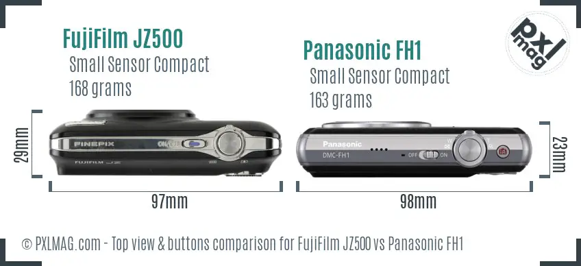 FujiFilm JZ500 vs Panasonic FH1 top view buttons comparison