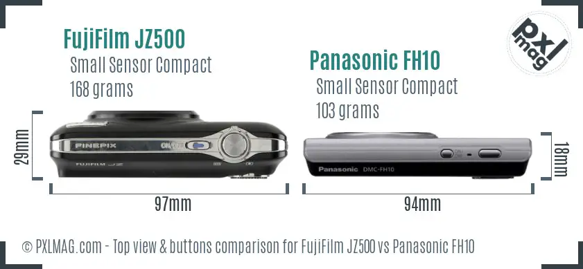 FujiFilm JZ500 vs Panasonic FH10 top view buttons comparison FujiFilm JZ500 vs Panasonic FH10 top view buttons comparison