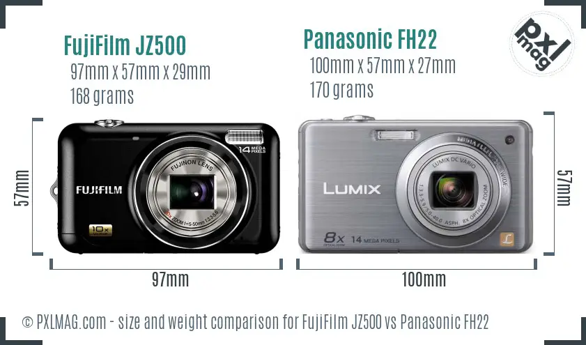 FujiFilm JZ500 vs Panasonic FH22 size comparison