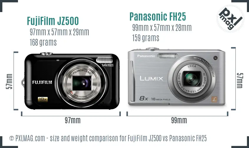 FujiFilm JZ500 vs Panasonic FH25 size comparison