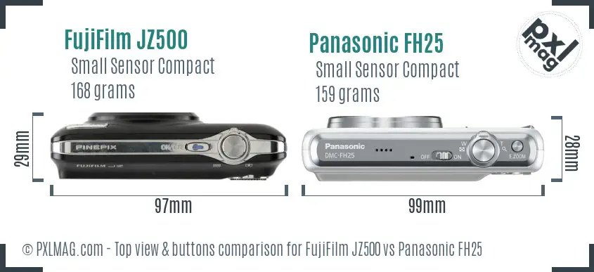 FujiFilm JZ500 vs Panasonic FH25 top view buttons comparison