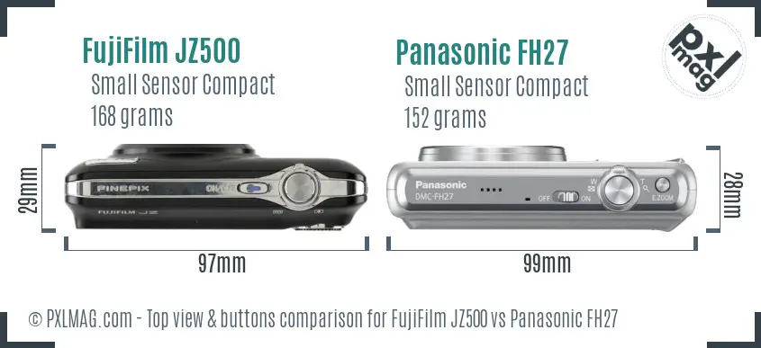 FujiFilm JZ500 vs Panasonic FH27 top view buttons comparison FujiFilm JZ500 vs Panasonic FH27 top view buttons comparison
