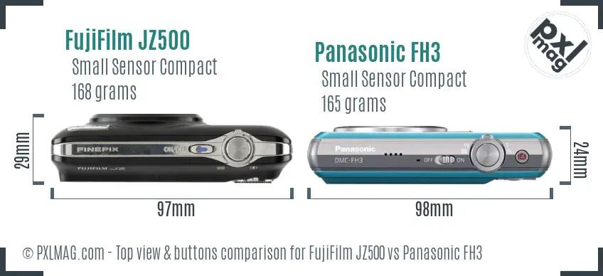 FujiFilm JZ500 vs Panasonic FH3 top view buttons comparison FujiFilm JZ500 vs Panasonic FH3 top view buttons comparison