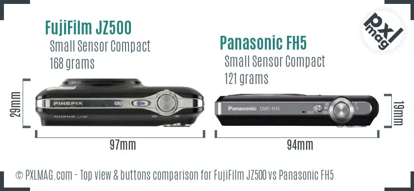 FujiFilm JZ500 vs Panasonic FH5 top view buttons comparison