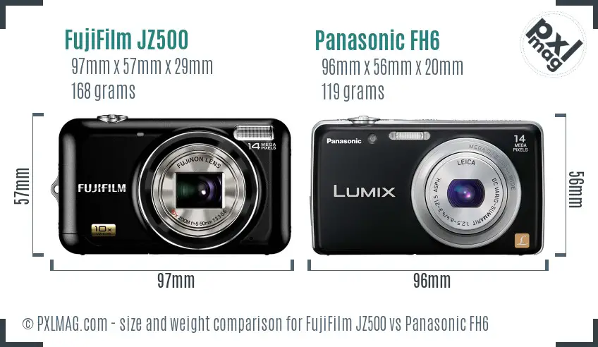 FujiFilm JZ500 vs Panasonic FH6 size comparison