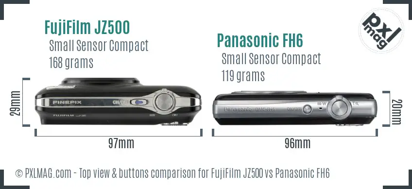 FujiFilm JZ500 vs Panasonic FH6 top view buttons comparison