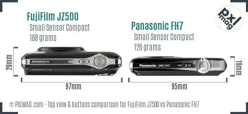 FujiFilm JZ500 vs Panasonic FH7 top view buttons comparison FujiFilm JZ500 vs Panasonic FH7 top view buttons comparison
