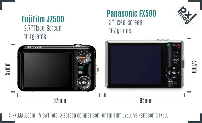 FujiFilm JZ500 vs Panasonic FX580 Screen and Viewfinder comparison
