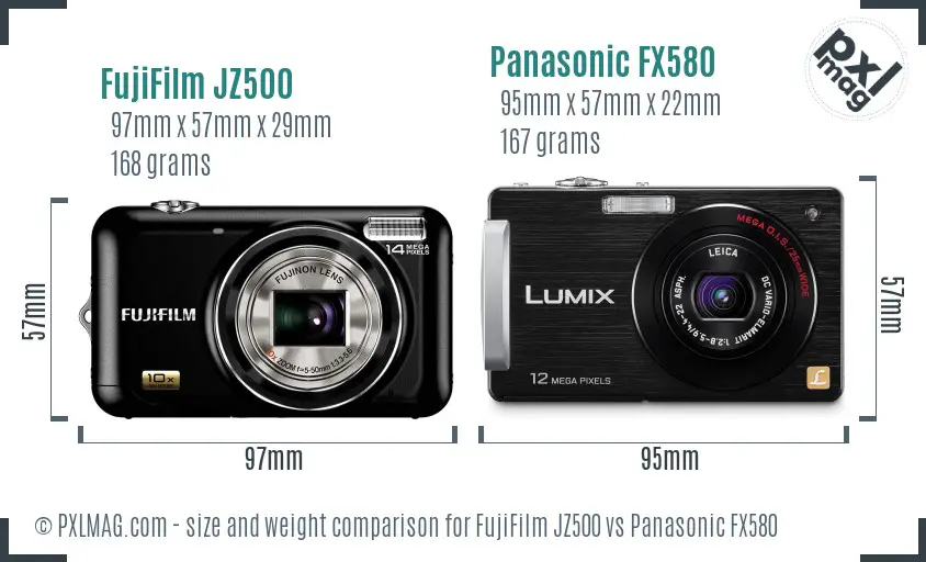 FujiFilm JZ500 vs Panasonic FX580 size comparison FujiFilm JZ500 vs Panasonic FX580 size comparison