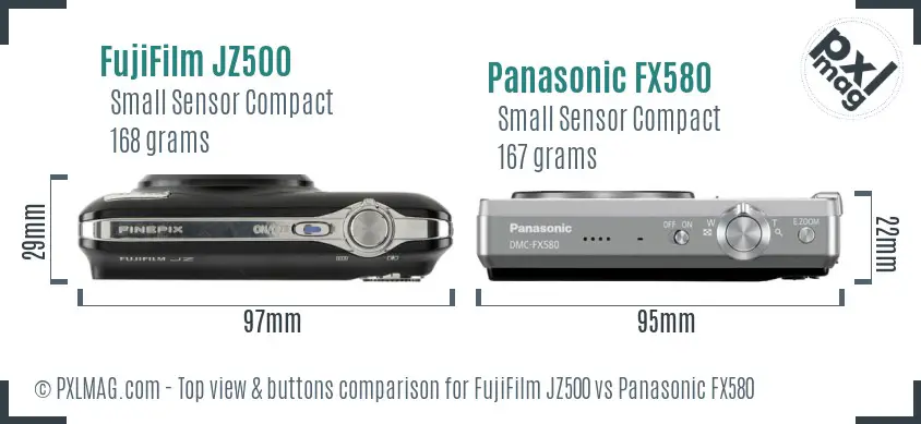 FujiFilm JZ500 vs Panasonic FX580 top view buttons comparison