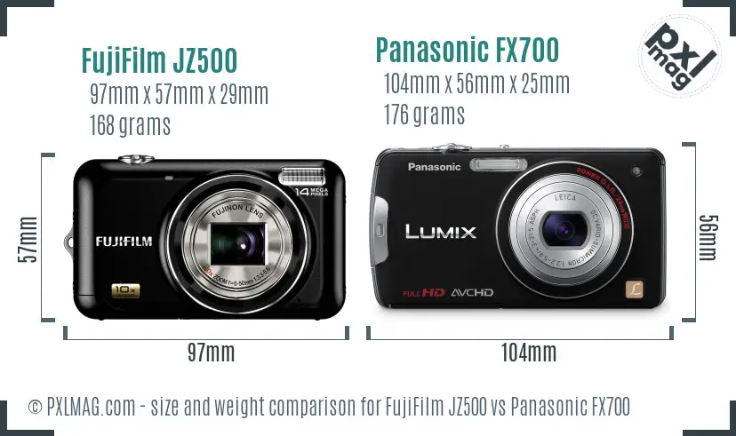 FujiFilm JZ500 vs Panasonic FX700 size comparison