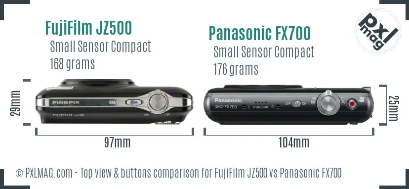 FujiFilm JZ500 vs Panasonic FX700 top view buttons comparison