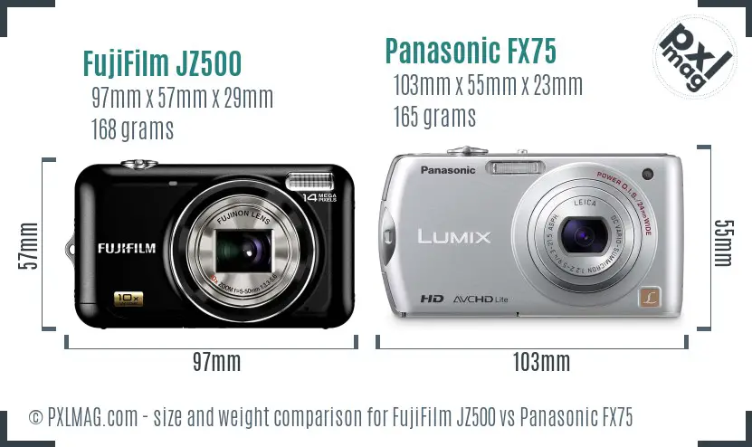 FujiFilm JZ500 vs Panasonic FX75 size comparison