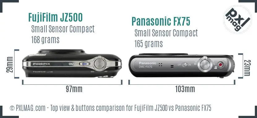 FujiFilm JZ500 vs Panasonic FX75 top view buttons comparison