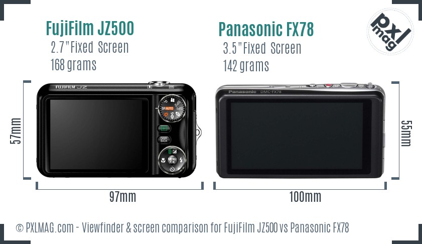 FujiFilm JZ500 vs Panasonic FX78 Screen and Viewfinder comparison