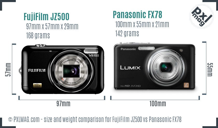 FujiFilm JZ500 vs Panasonic FX78 size comparison