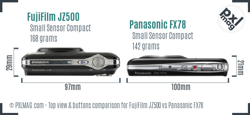 FujiFilm JZ500 vs Panasonic FX78 top view buttons comparison
