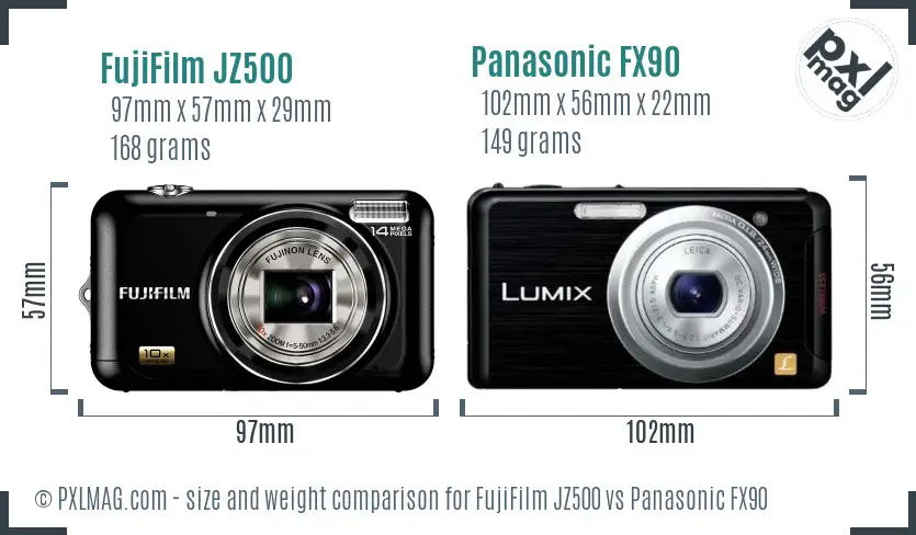 FujiFilm JZ500 vs Panasonic FX90 size comparison