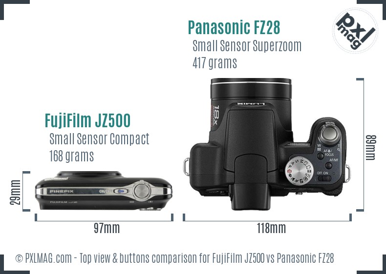 FujiFilm JZ500 vs Panasonic FZ28 top view buttons comparison