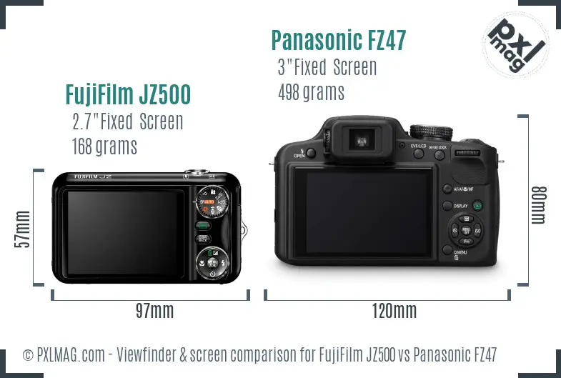 FujiFilm JZ500 vs Panasonic FZ47 Screen and Viewfinder comparison