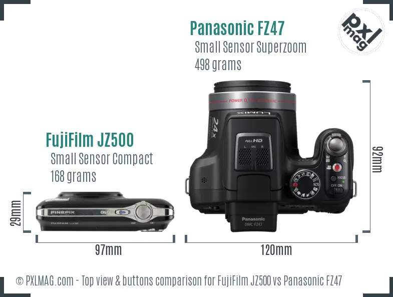 FujiFilm JZ500 vs Panasonic FZ47 top view buttons comparison