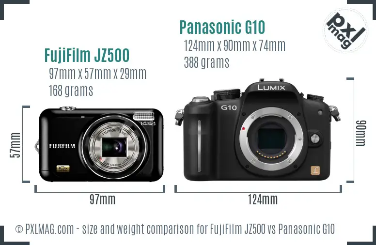 FujiFilm JZ500 vs Panasonic G10 size comparison