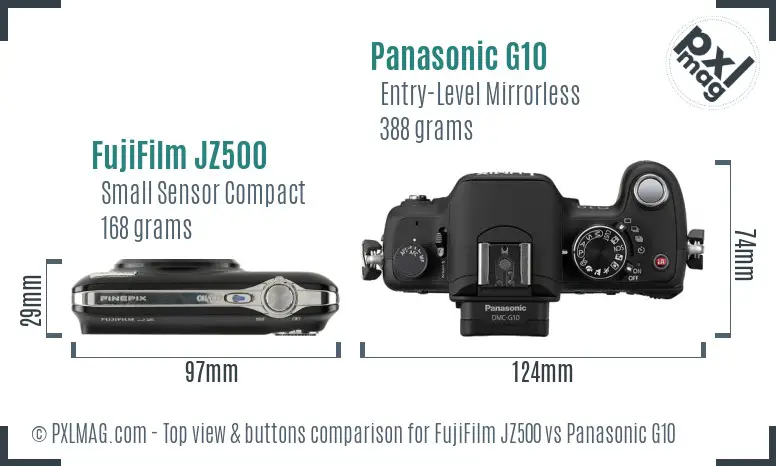 FujiFilm JZ500 vs Panasonic G10 top view buttons comparison