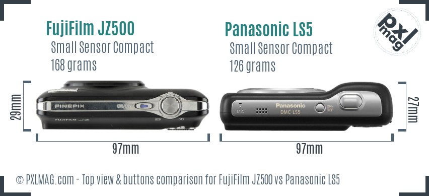 FujiFilm JZ500 vs Panasonic LS5 top view buttons comparison