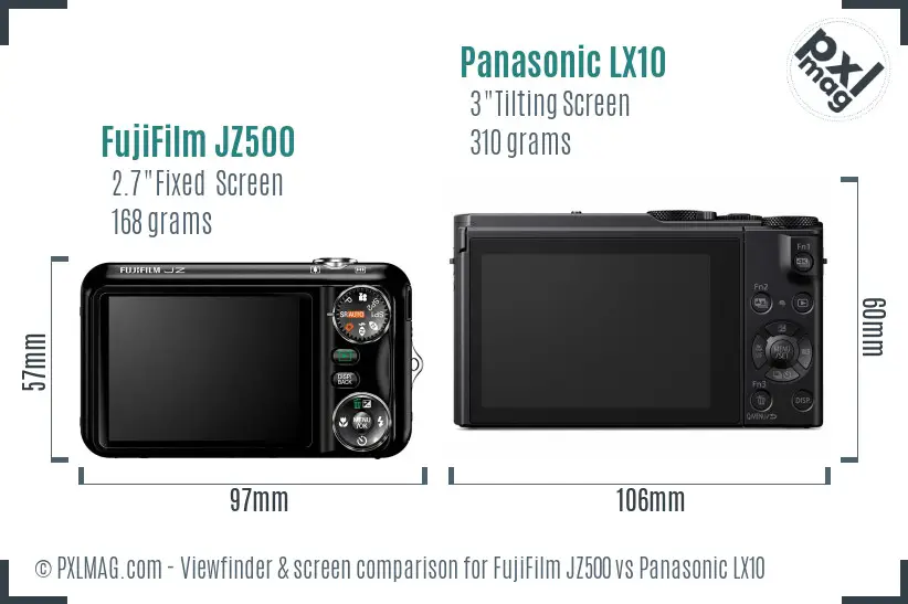 FujiFilm JZ500 vs Panasonic LX10 Screen and Viewfinder comparison