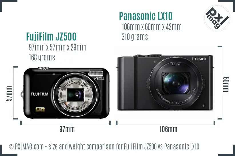 FujiFilm JZ500 vs Panasonic LX10 size comparison