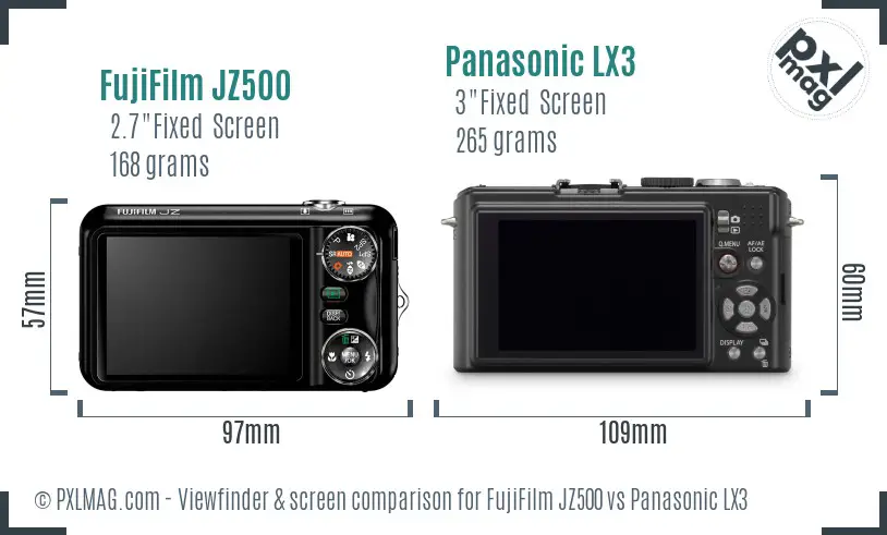 FujiFilm JZ500 vs Panasonic LX3 Screen and Viewfinder comparison FujiFilm JZ500 vs Panasonic LX3 Screen and Viewfinder comparison