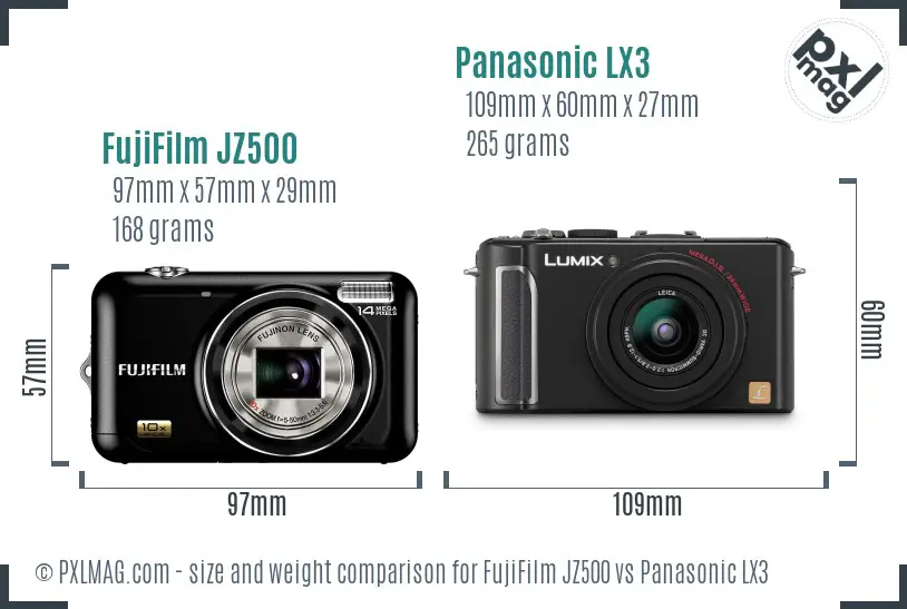 FujiFilm JZ500 vs Panasonic LX3 size comparison FujiFilm JZ500 vs Panasonic LX3 size comparison