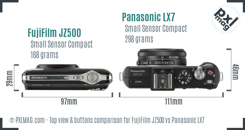 FujiFilm JZ500 vs Panasonic LX7 top view buttons comparison