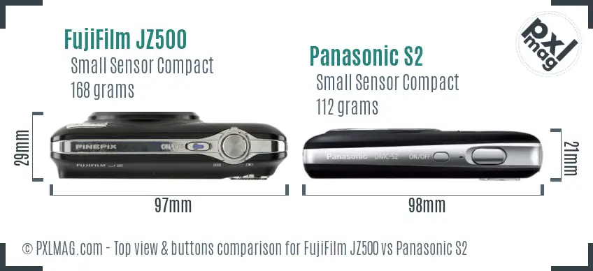 FujiFilm JZ500 vs Panasonic S2 top view buttons comparison